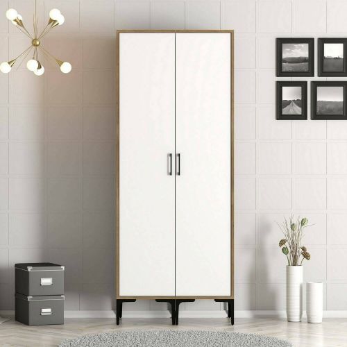 Guardaroba 2 Ante Bianco Marrone Noce Appendiabiti 5 Ripiani 80x201h cm, 2 Ante - Acate
