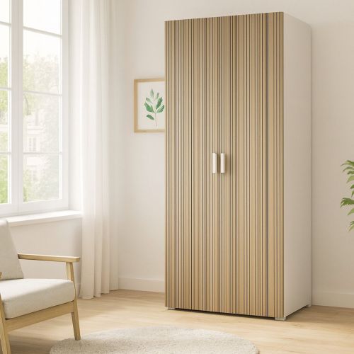 Guardaroba 2 Ante Bianco Marrone Rovere 2 Ripiani Appendiabiti 80x180h cm, Apertura Battente - Susella