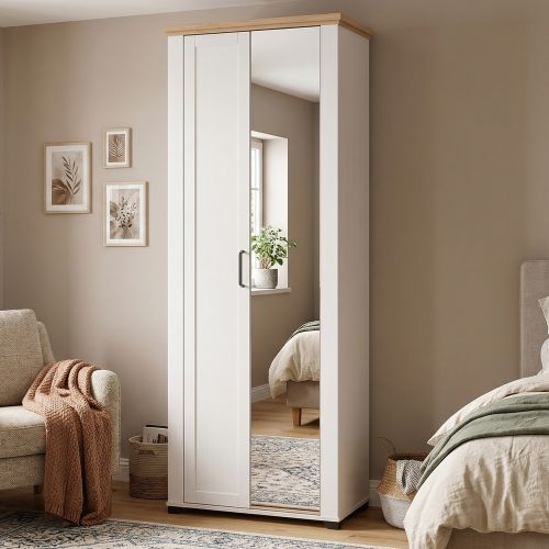 Guardaroba 2 Ante Bianco Marrone Rovere Nodi Appendiabiti 3 Ripiani 75x194.5h cm, 4 Vani - Vittuone