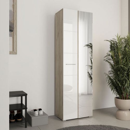 Guardaroba 2 Ante Bianco Marrone Rovere Nodi Appendiabiti 4 Ripiani 60x192.5h cm, 5 Vani - Griante