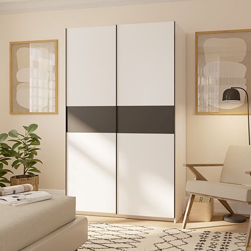 Guardaroba 2 Ante Bianco Nero Antracite 2 Ripiani Appendiabiti 120x204h cm, 2 Ante - Maba