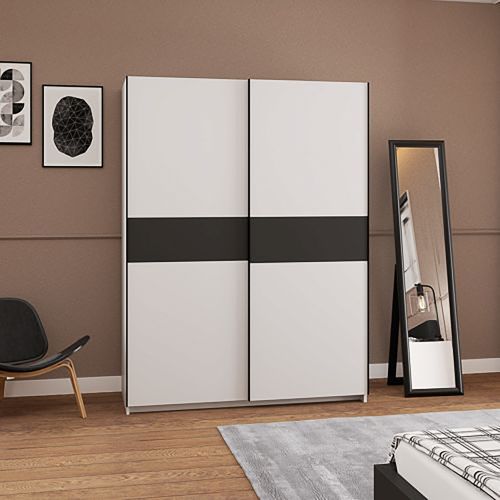 Guardaroba 2 Ante Bianco Nero Antracite 2 Ripiani Appendiabiti 150x204h cm, 2 Ante - Manita