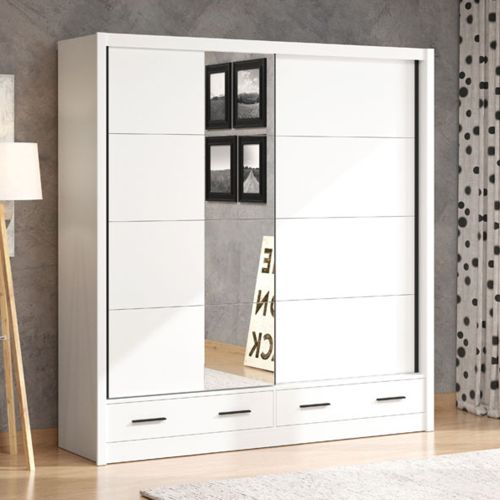 Guardaroba 2 Ante Bianco Opaco Nero 4 Ripiani Appendiabiti 205x216h cm, 2 Cassetti - Copala