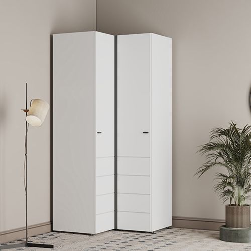 Guardaroba 2 Ante Bianco Opaco Nero 4 Ripiani Appendiabiti 95x208h cm, Apertura Battente - Tavole