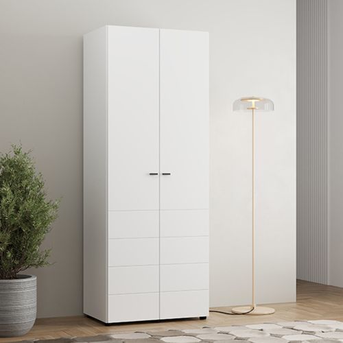 Guardaroba 2 Ante Bianco Opaco Nero Appendiabiti un Ripiano 79x208h cm, 2 Ante - Pomar