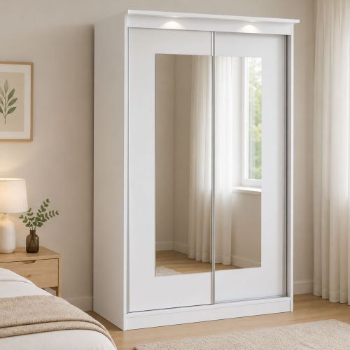 Guardaroba 2 Ante Bianco Traparente 2 Ripiani Appendiabiti 120x195h cm, 2 Ante - Lesela