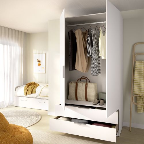 Guardaroba 2 Ante Bianco un Ripiano Appendiabiti 51x204h cm, 2 Cassetti - Montclare