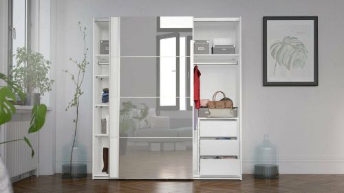 Guardaroba 2 ante Blandina, Mobile camera da letto, Cabina armadio portabiti, Armadio appendiabiti, 182x64 h202 cm, Bianco