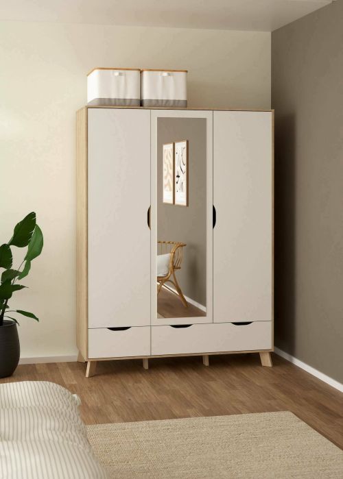 Guardaroba 2 ante Christiana, Mobile camera da letto, Cabina armadio portabiti, Armadio appendiabiti, 58x147 h201 cm, Rovere e Bianco