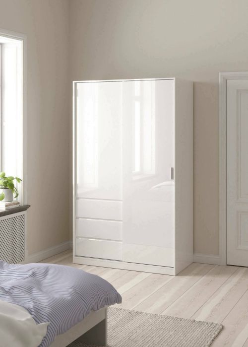 Guardaroba 2 ante Clemence, Mobile camera da letto, Cabina armadio portabiti, Armadio appendiabiti, 60x119 h200 cm, Bianco