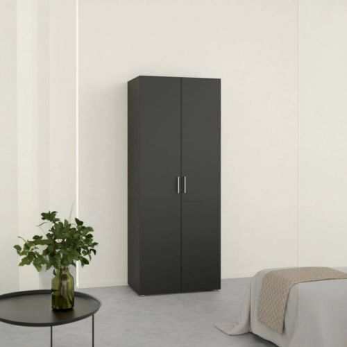 Guardaroba 2 ante Coralie, Mobile camera da letto, Cabina armadio portabiti, Armadio appendiabiti, 50x79 h201 cm, Nero