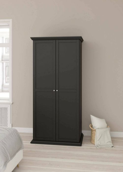 Guardaroba 2 ante Daphne, Mobile camera da letto, Cabina armadio portabiti, Armadio appendiabiti, 63x96 h200 cm, Nero