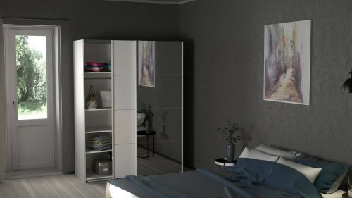 Guardaroba 2 ante Diandra, Mobile camera da letto, Cabina armadio portabiti, Armadio appendiabiti, 61x150 h200 cm, Bianco