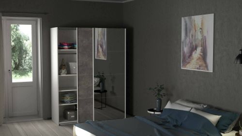 Guardaroba 2 ante Diandra, Mobile camera da letto, Cabina armadio portabiti, Armadio appendiabiti, 61x150 h200 cm, Bianco e Grigio