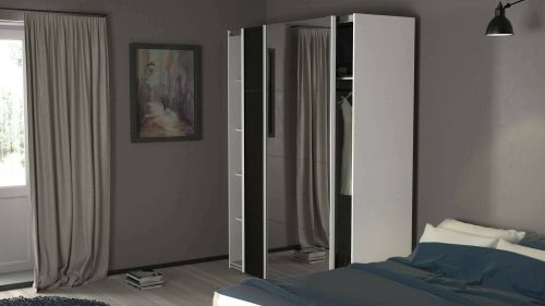 Guardaroba 2 ante Elina, Mobile camera da letto, Cabina armadio portabiti, Armadio appendiabiti, 61x182 h220 cm, Bianco e Nero