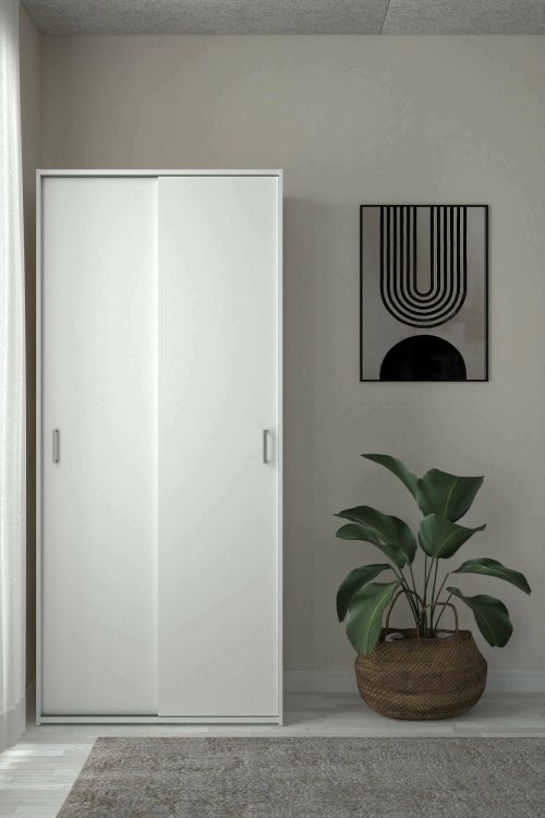 Guardaroba 2 ante Elle, Mobile camera da letto, Cabina armadio portabiti, Armadio appendiabiti, 48x78 h175 cm, Bianco