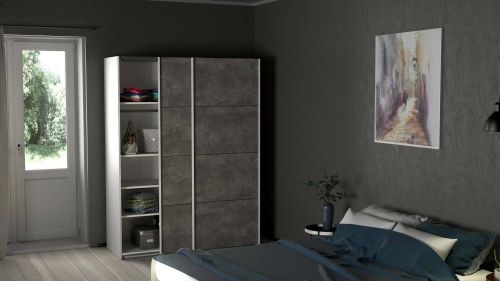 Guardaroba 2 ante Elvire, Mobile camera da letto, Cabina armadio portabiti, Armadio appendiabiti, 61x150 h200 cm, Bianco e Grigio