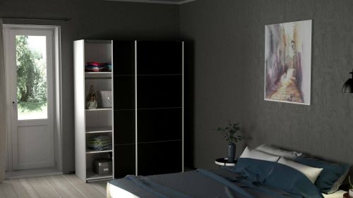 Guardaroba 2 ante Elvire, Mobile camera da letto, Cabina armadio portabiti, Armadio appendiabiti, 61x150 h200 cm, Bianco e Nero