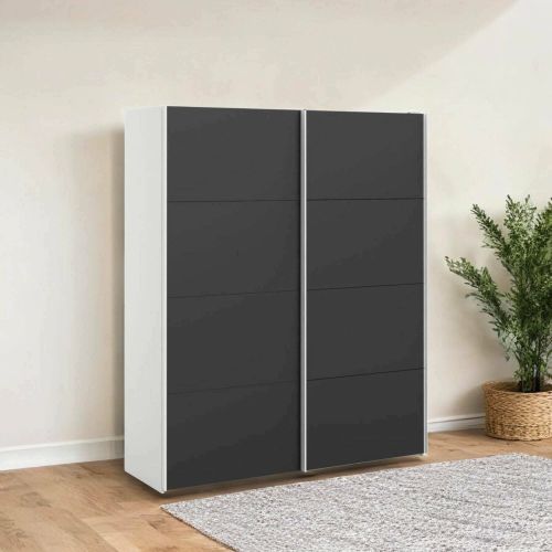 Guardaroba 2 ante Emeraude, Mobile camera da letto, Cabina armadio portabiti, Armadio appendiabiti, 61x182 h220 cm, Bianco e Nero
