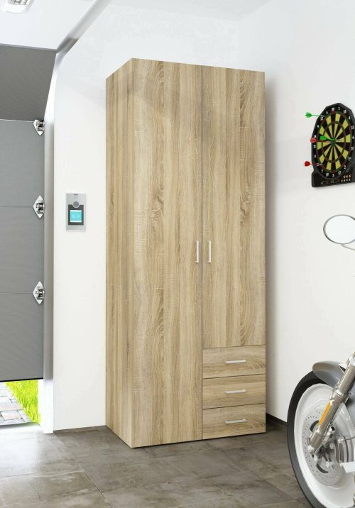 Guardaroba 2 ante Emilie, Mobile camera da letto, Cabina armadio portabiti, Armadio appendiabiti, 78x50 h200 cm, Quercia