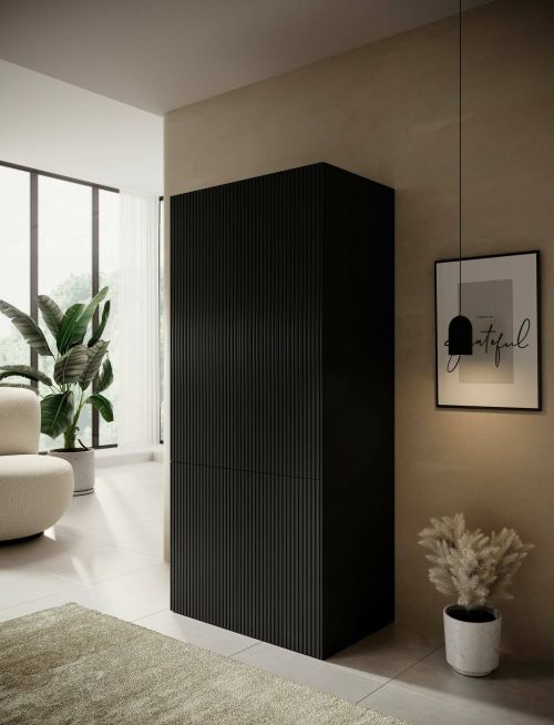 Guardaroba 2 ante Esposende, Mobile camera da letto, Cabina armadio portabiti, Armadio appendiabiti, 90x56 h199 cm, Nero
