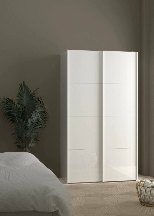 Guardaroba 2 ante Fabre, Mobile camera da letto, Cabina armadio portabiti, Armadio appendiabiti, 62x122 h220 cm, Bianco