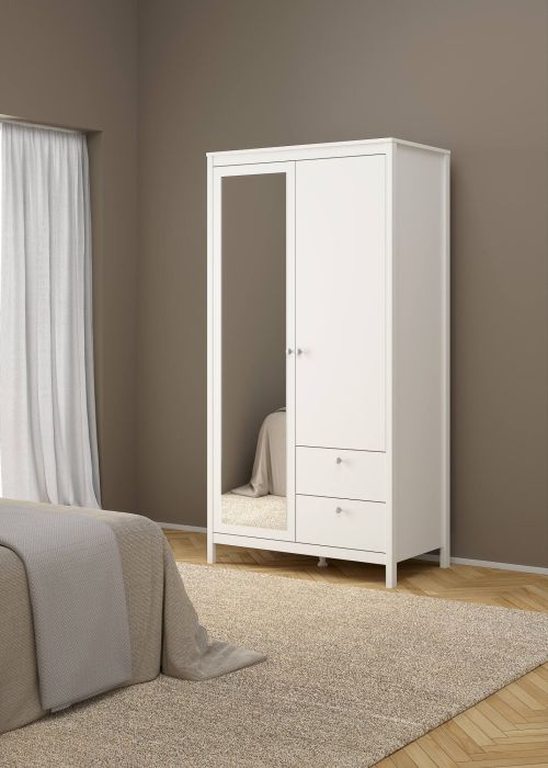Guardaroba 2 ante Ghislaine, Mobile camera da letto, Cabina armadio portabiti, Armadio appendiabiti, 58x102 h199 cm, Bianco