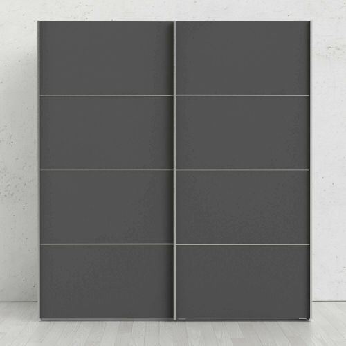 Guardaroba 2 Ante Grigio Scuro Bianco Appendiabiti 2 Ripiani 182x202h cm, 2 Ante - Accadia