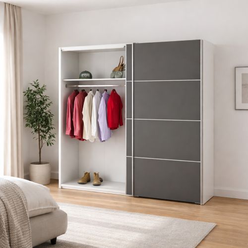 Guardaroba 2 Ante Grigio Scuro Bianco Appendiabiti 2 Ripiani 182x202h cm, 2 Ante - Accadia