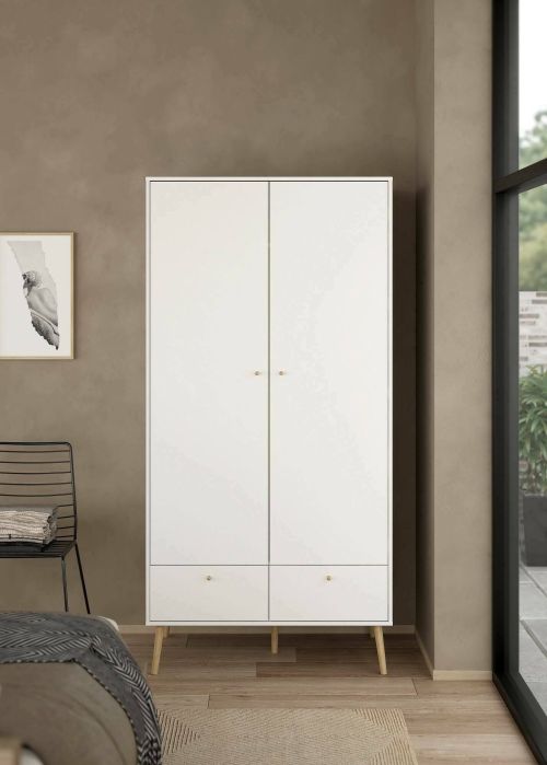 Guardaroba 2 ante Jolene, Mobile camera da letto, Cabina armadio portabiti, Armadio appendiabiti, 58x99 h200 cm, Bianco