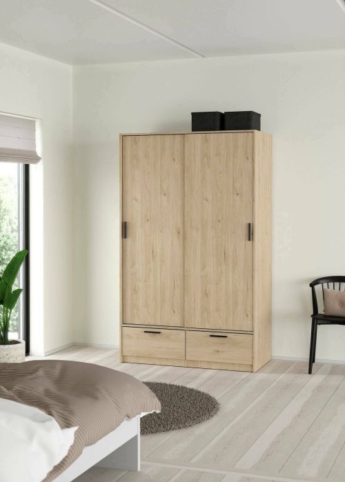 Guardaroba 2 ante Leonore, Mobile camera da letto, Cabina armadio portabiti, Armadio appendiabiti, 60x121 h200 cm, Rovere