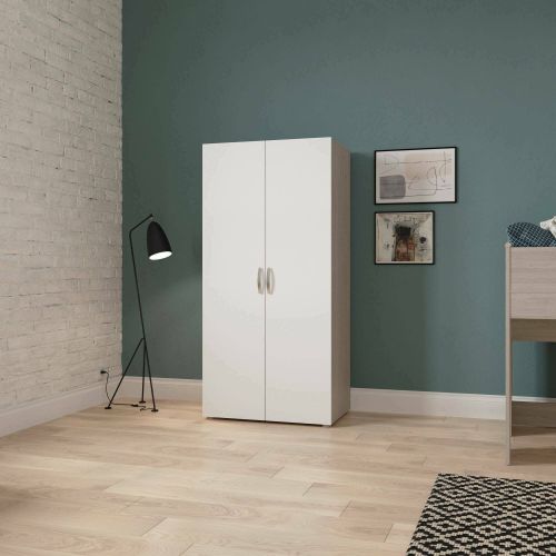 Guardaroba 2 ante Loire, Mobile camera da letto, Cabina armadio portabiti, Armadio appendiabiti, 79x52 h166 cm, Rovere e Bianco opaco