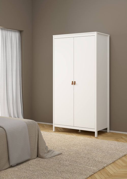 Guardaroba 2 ante Madeline, Mobile camera da letto, Cabina armadio portabiti, Armadio appendiabiti, 58x102 h199 cm, Bianco