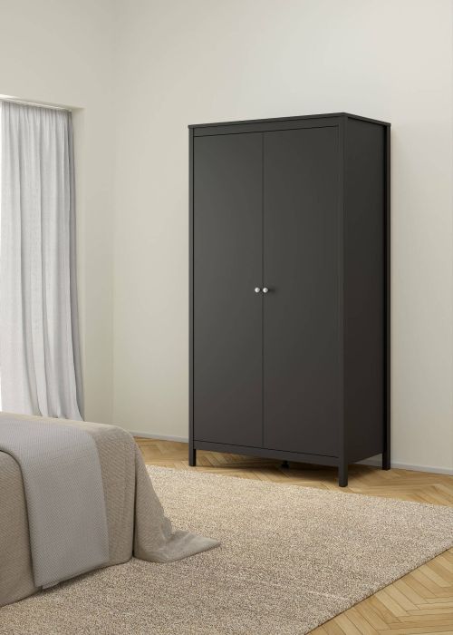 Guardaroba 2 ante Madeline, Mobile camera da letto, Cabina armadio portabiti, Armadio appendiabiti, 58x102 h199 cm, Nero