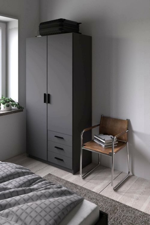 Guardaroba 2 ante Mare, Mobile camera da letto, Cabina armadio portabiti, Armadio appendiabiti, 50x99 h200 cm, Grigio
