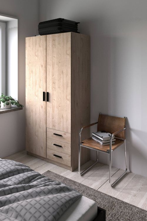 Guardaroba 2 ante Mare, Mobile camera da letto, Cabina armadio portabiti, Armadio appendiabiti, 50x99 h200 cm, Rovere