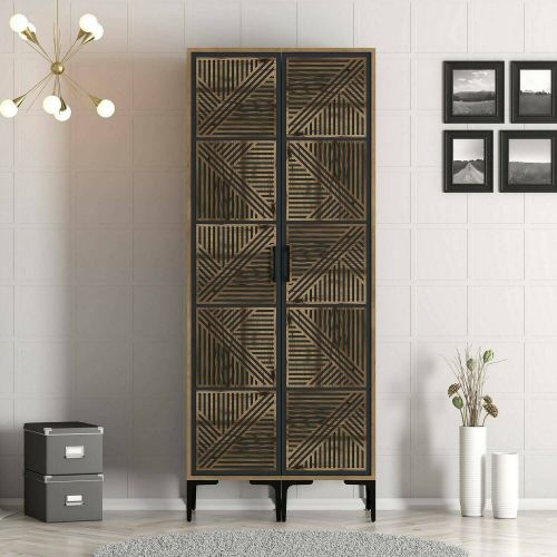 Guardaroba 2 Ante Marrone Noce Nero Antracite Appendiabiti Dettaglio geometrico 80x201h cm, 2 Ante - Alkaid