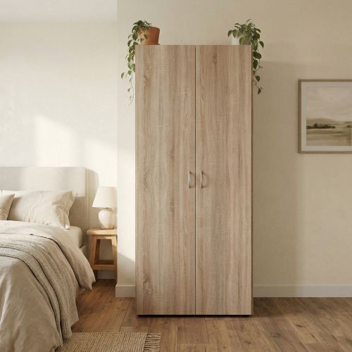 Guardaroba 2 Ante Marrone Rovere Appendiabiti un Ripiano 80x177h cm, 2 Ante - Istrana