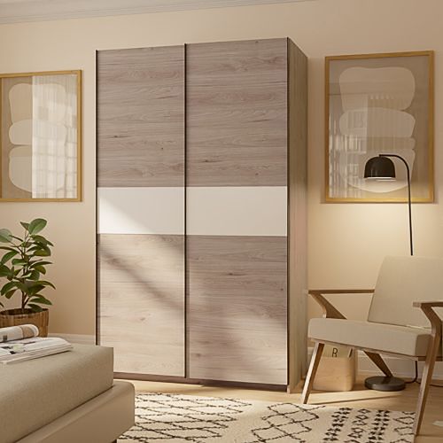Guardaroba 2 Ante Marrone Rovere Bianco 2 Ripiani Appendiabiti 120x204h cm, 2 Ante - Maba