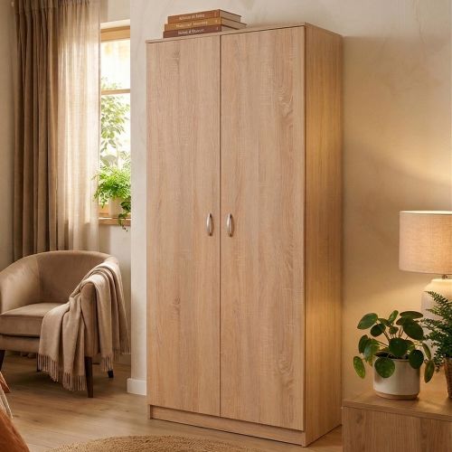 Guardaroba 2 Ante Marrone Rovere Bianco Appendiabiti un Ripiano 80x205h cm, 2 Ante - Roncaro