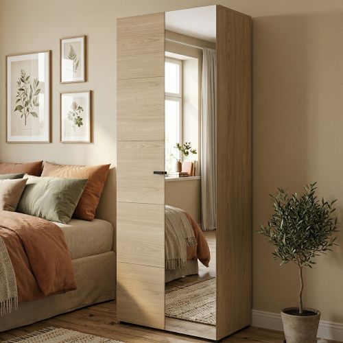 Guardaroba 2 Ante Marrone Rovere Marrone Appendiabiti 3 Ripiani 64x194h cm, 2 Ante - Azzano