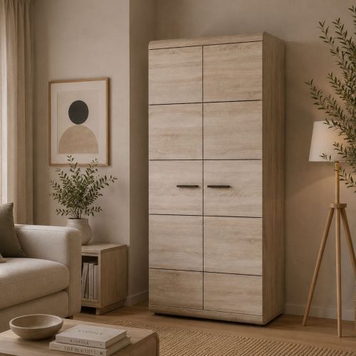 Guardaroba 2 Ante Marrone Rovere Nero Appendiabiti 2 Ripiani 80x194h cm, 2 Ante - Mostaarr