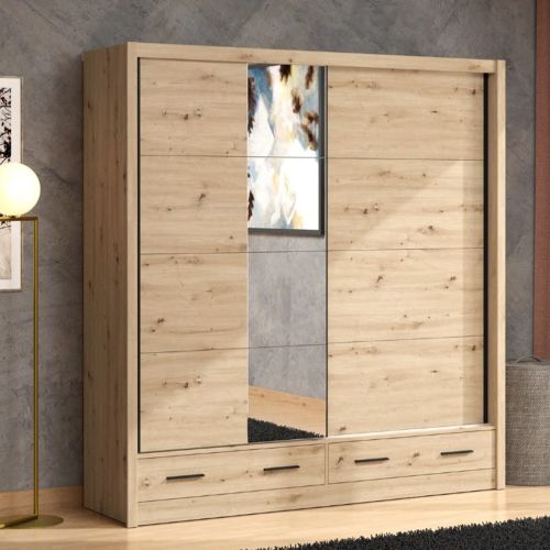 Guardaroba 2 Ante Marrone Rovere Nodi 4 Ripiani Appendiabiti 205x216h cm, 2 Cassetti - Copala