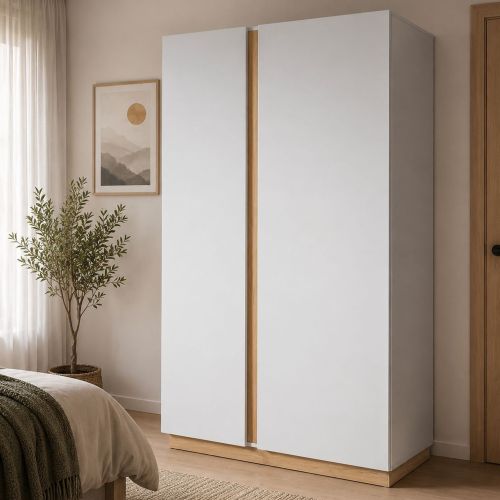 Guardaroba 2 Ante Marrone Rovere Nodi Grigio Appendiabiti 5 Ripiani 97x194h cm, 2 Ante - Kabatoli