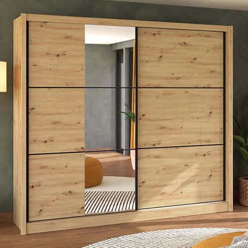 Guardaroba 2 Ante Marrone Rovere Nodi Nero Appendiabiti 9 Ripiani 242x215.5h cm, 2 Ante - Sergnano