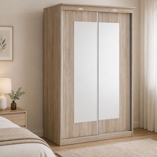 Guardaroba 2 Ante Marrone Rovere Traparente Appendiabiti 2 Ripiani 120x195h cm, 2 Ante - Lesela