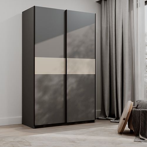 Guardaroba 2 Ante Nero Antracite Beige Cashmere 2 Ripiani Appendiabiti 120x204h cm, 2 Ante - Maba