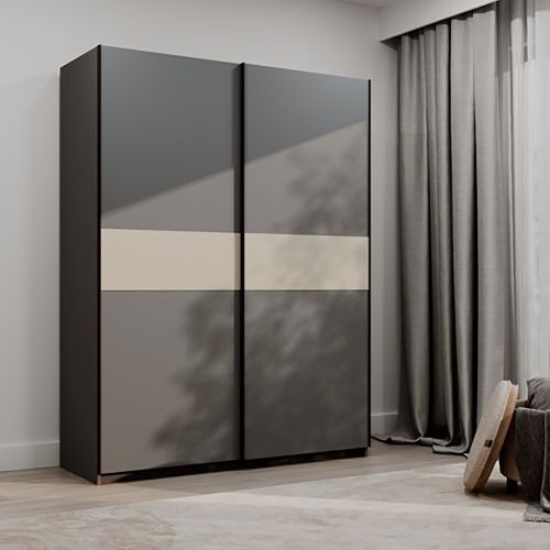 Guardaroba 2 Ante Nero Antracite Beige Cashmere 2 Ripiani Appendiabiti 150x204h cm, 2 Ante - Manita
