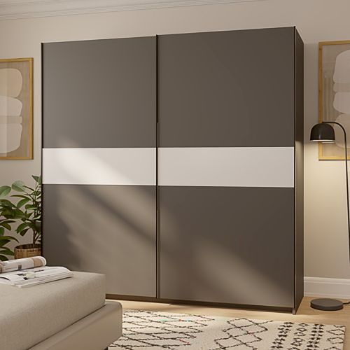 Guardaroba 2 Ante Nero Antracite Bianco 2 Ripiani Appendiabiti 200x204h cm, 2 Ante - Nalika