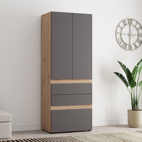 Guardaroba 2 Ante Nero Antracite Marrone Rovere Nodi Appendiabiti un Ripiano 79x208h cm, 2 Ante - Venas